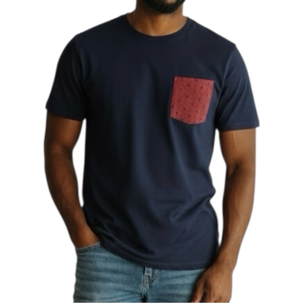 Abercrombie & Fitch Soft Crew Neck T-Shirt Navy Blue Red Pocket Men’s Medium